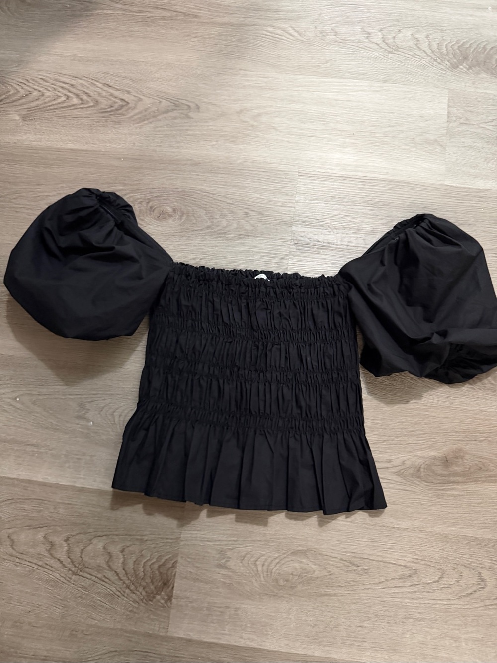 Astr Black Smocked Off-Shoulder Puff Sleeve Peplum Top - Picture 5 of 8